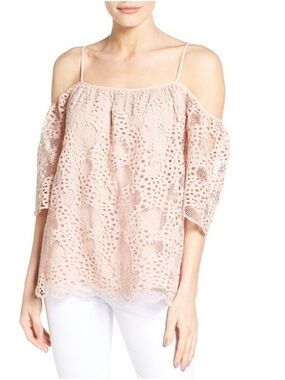 Vince Camuto Blush Lace Cold-Shoulder Top